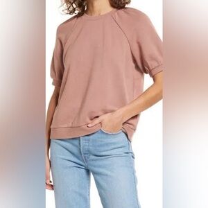 Madewell 100% Cotton Puff Sleeve Sweater Top Dusty Pink Size M